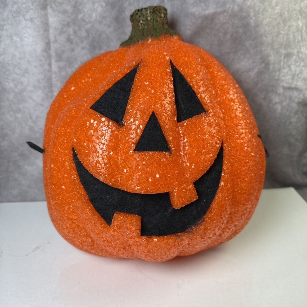 Vintage Melted Plastic Popcorn Jack-O-Lantern Porch Light‎ Cover  12"w 11.5t